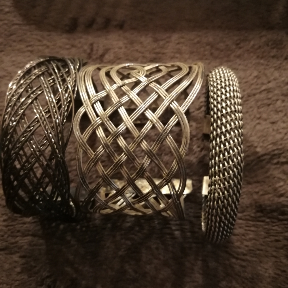 3 Metal woven bangles